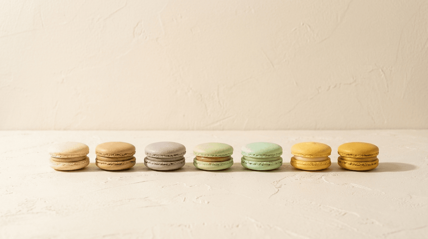 The full macaron lineup in a row
