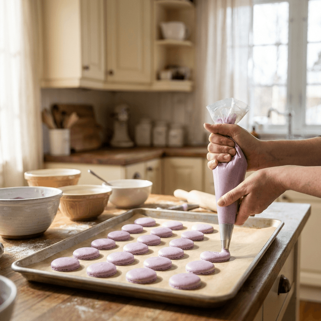 Piping macaron shells